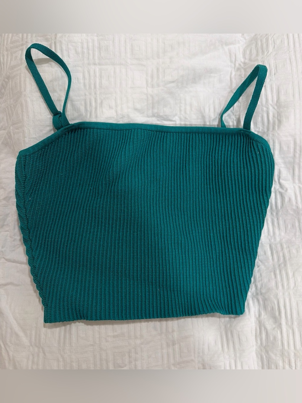 Babaton Teal Ribbed Knit Crop top